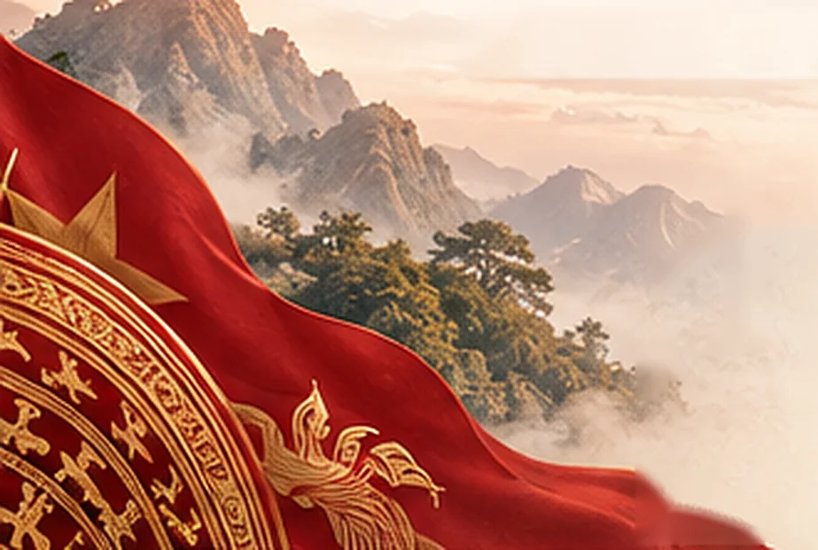 Cờ đỏ và hoa văn trống đồng
