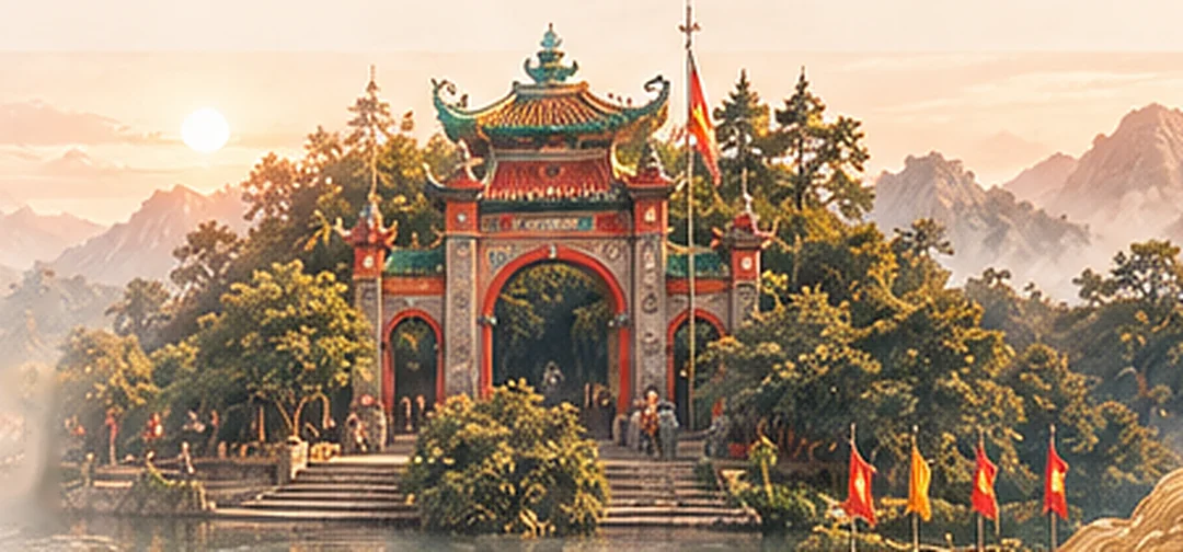 Cổng Đền Hùng lúc hoàng hôn